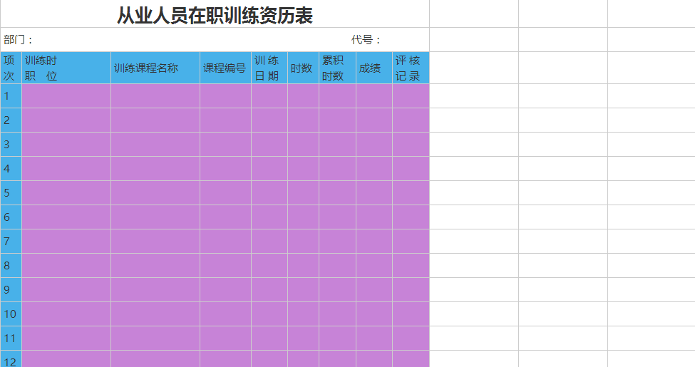 从业人员在职训练资历表